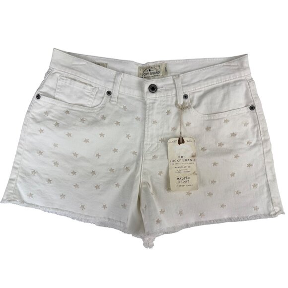 Lucky Brand Pants - Lucky Brand Malibu Short Womens White Embroidered Star Denim Cutoff Shorts Sz 26